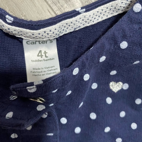 Carter's Blue White Polka Dot Button Down Sweatshirt for Girl Toddler Size 4T - Picture 4 of 6
